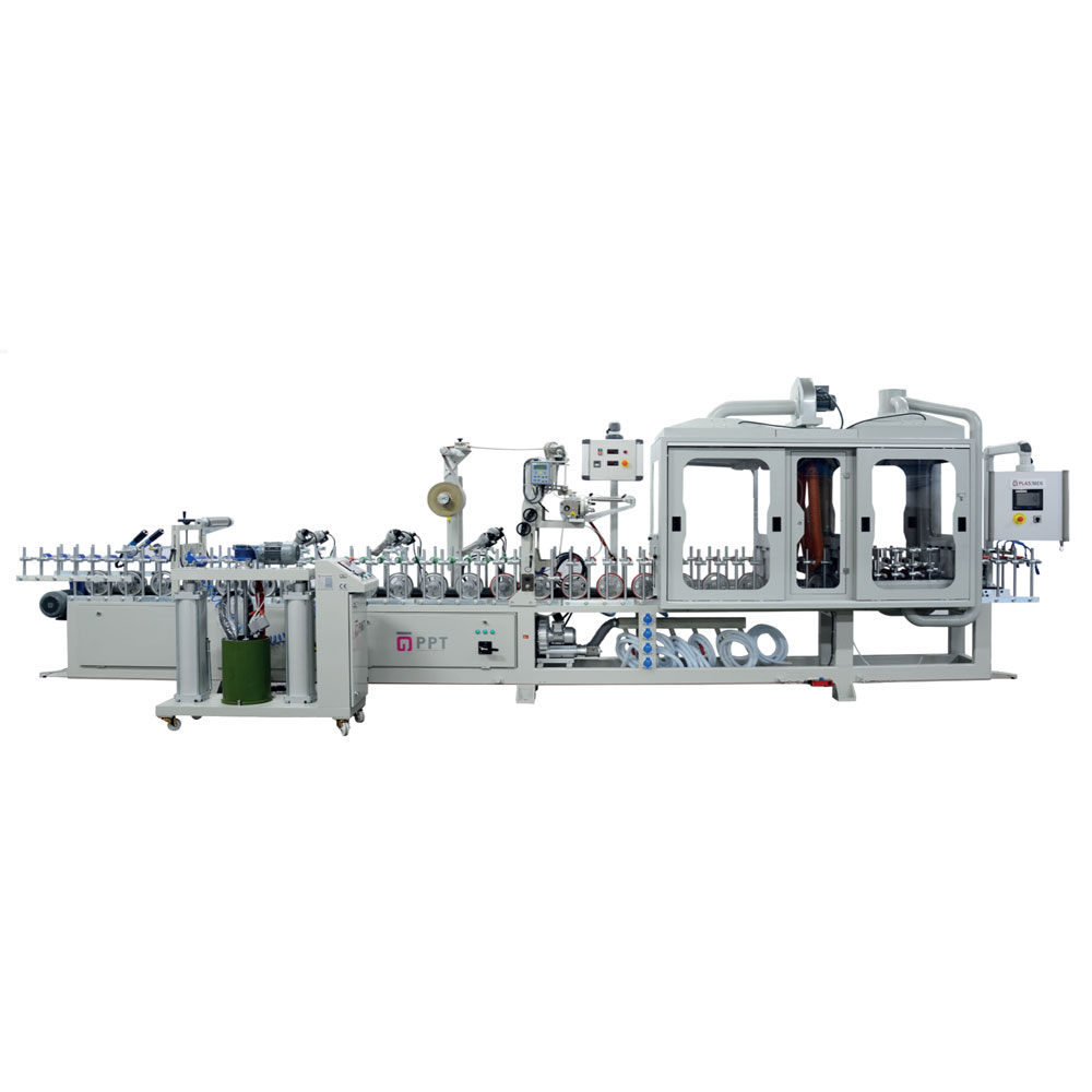 LM 300 W 8 P PUR HOTMELT GLUE PROFILE WRAPPING MACHINE WITH PRIMER CABIN